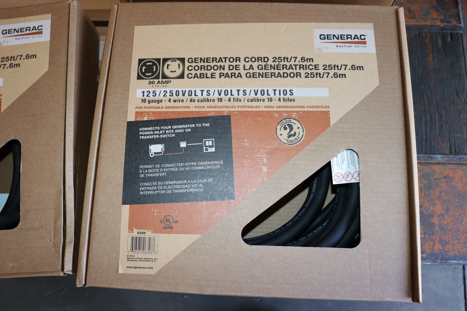 Generac 6328 25-Foot 30-Amp Generator Cord with NEMA L14-30 Ends for Maximum 7,5