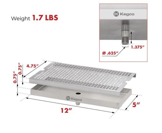 KEGCO 12 INCH X 5 INCH DRIP TRAY WITH DRAIN  BF DP-120D