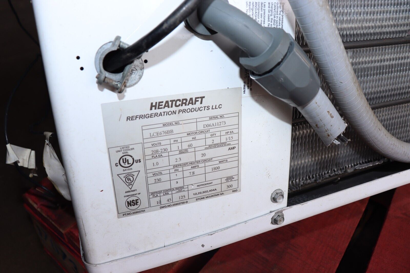 Larkin Heatcraft LCE676BB Unit Cooler for Walk-In 7,600 BTU, Missing Cover Panel