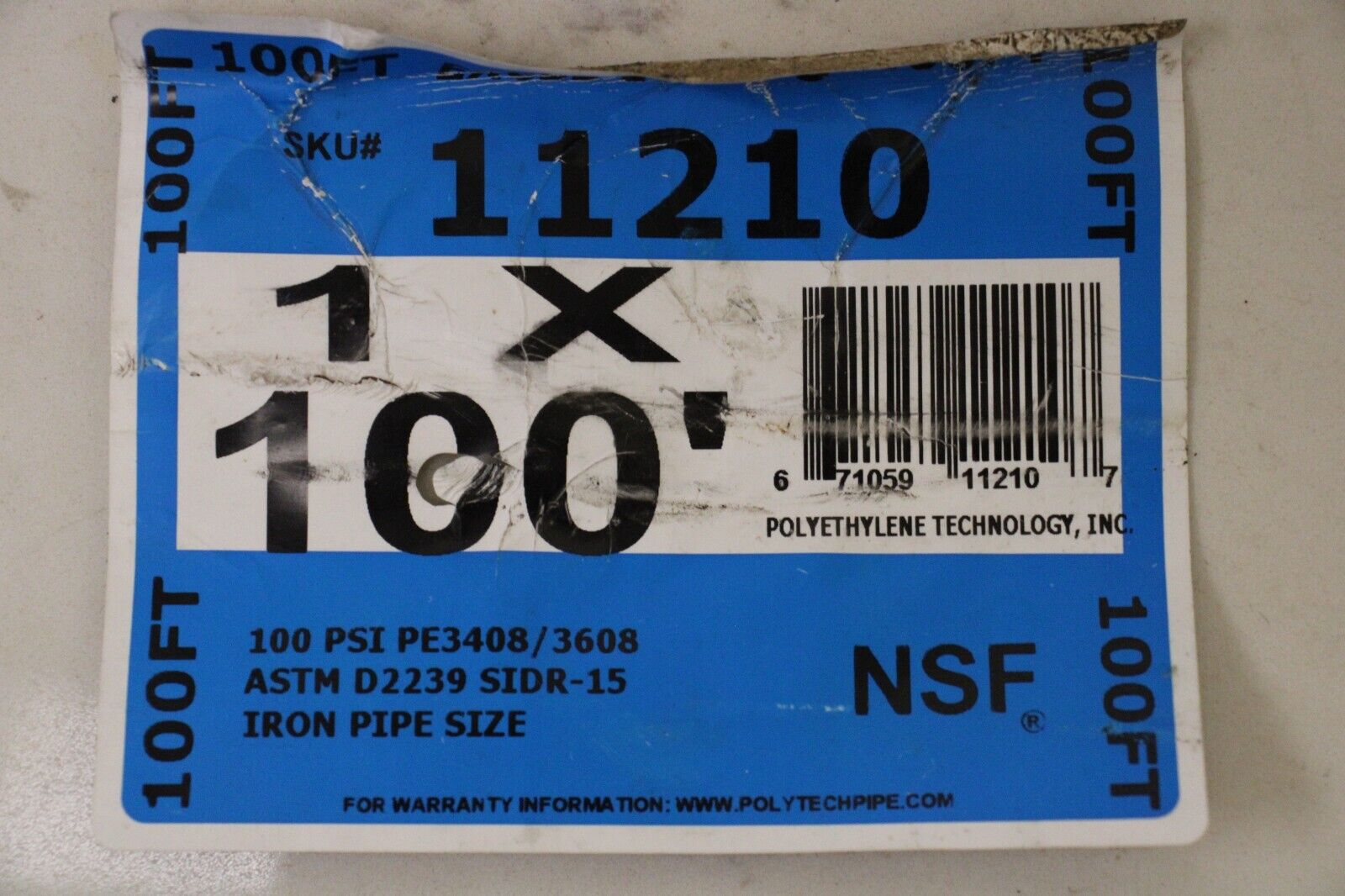 1 INCH X 100 FT POLYETHYLENE PIPE NSF 100 PSI EXCEL 11210