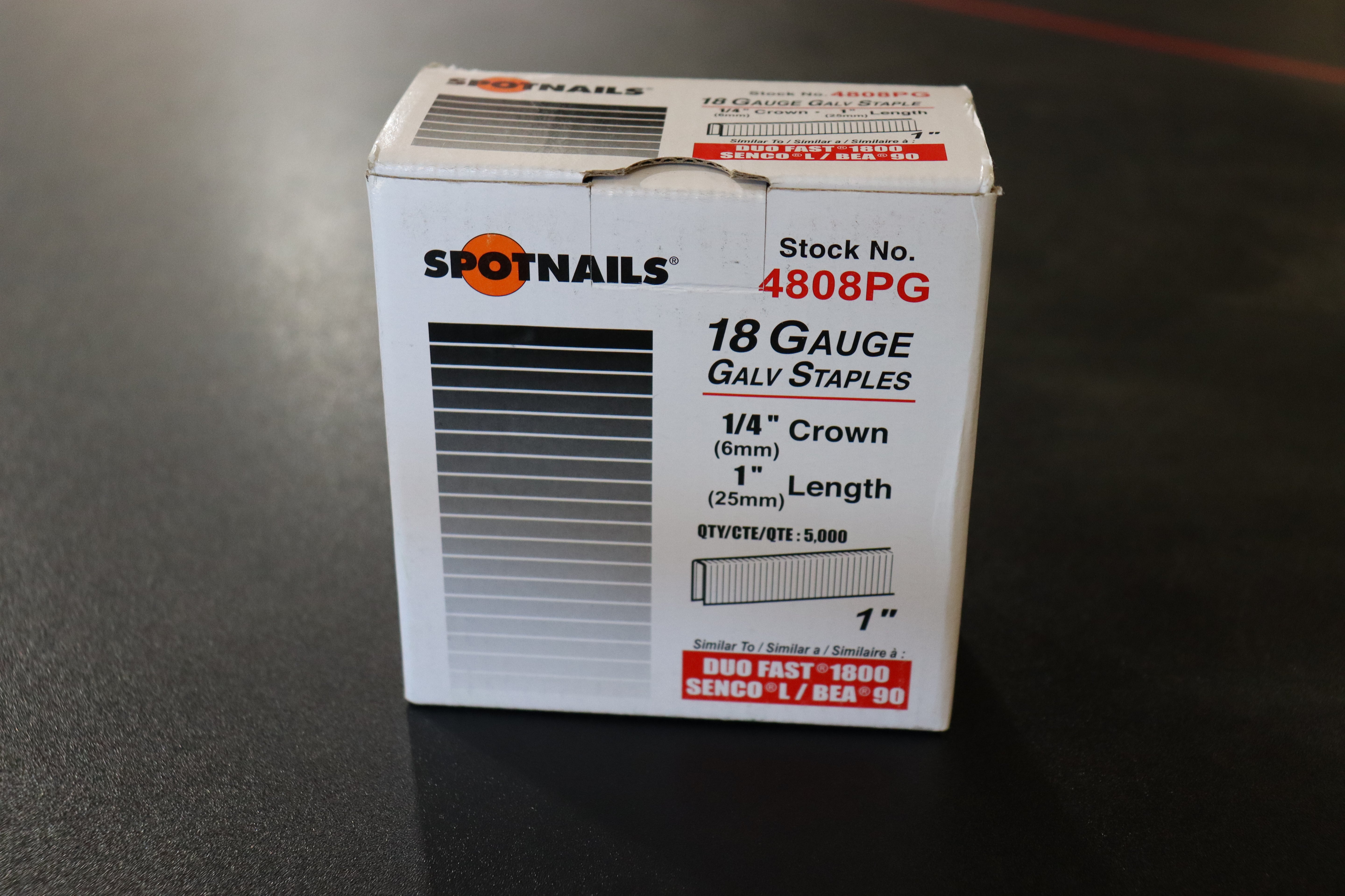 Crown Staples SpotNails 4808PG 1/4 Inch x 1 Inch 18 Guage BOX OF 5000