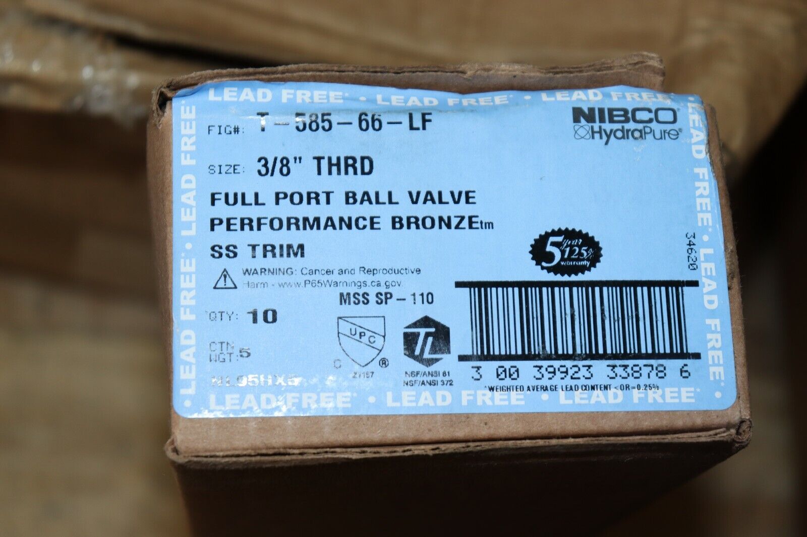 Ball Valve 3/8 Inch Nibco Full port Performance T-585-66-LF