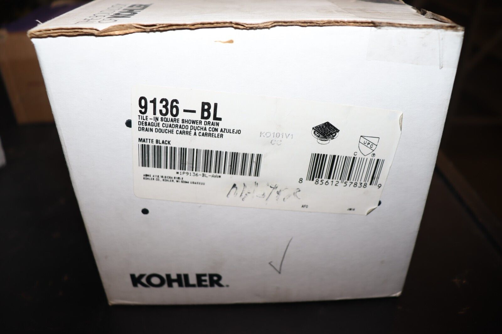 Shower Drain Tile-In Kohler Square Design K-9136-BL Matte Black