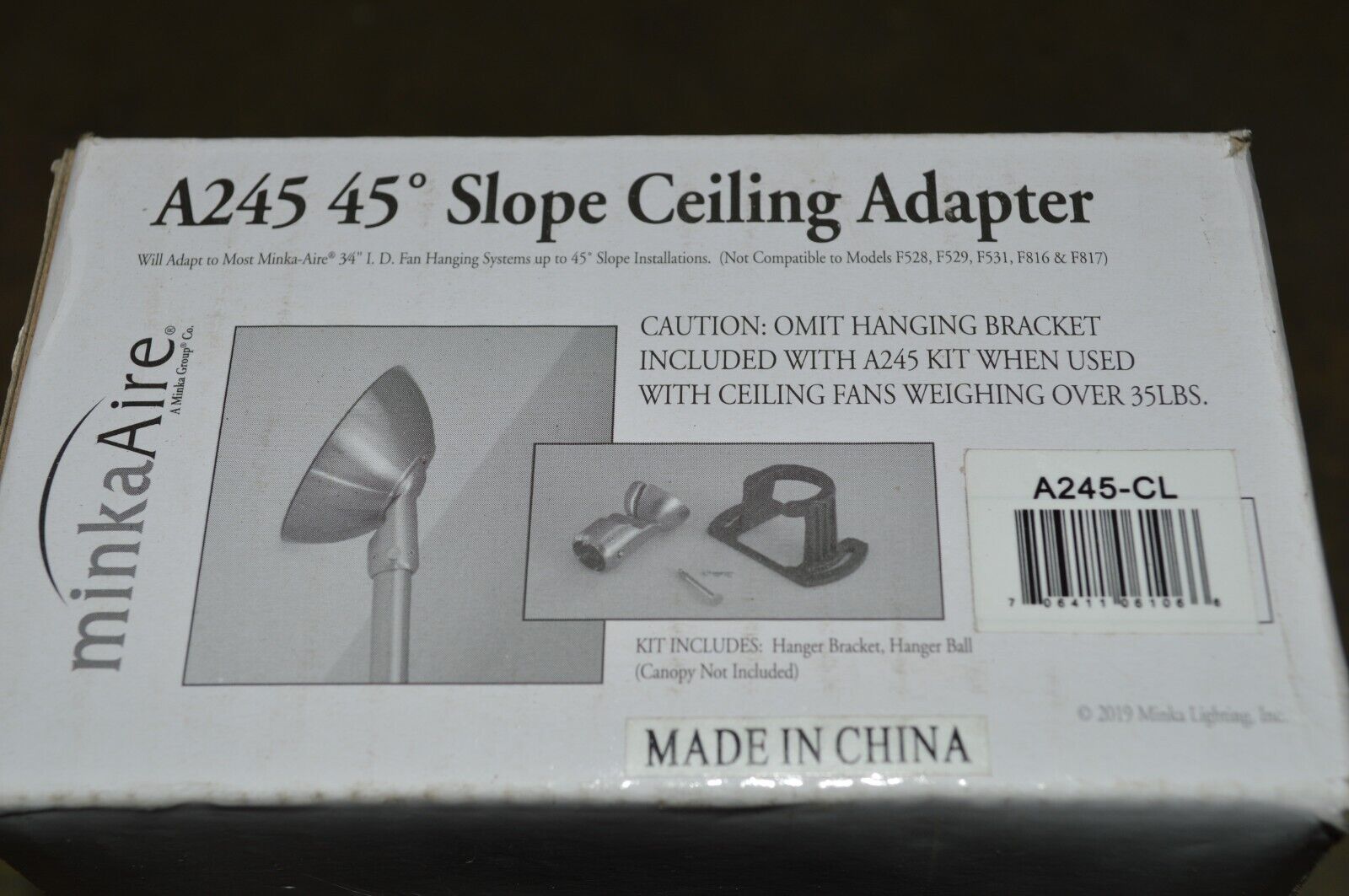 Ceiling Fan Slope Ceiling Adapter MinkaAire A245 45 Degree